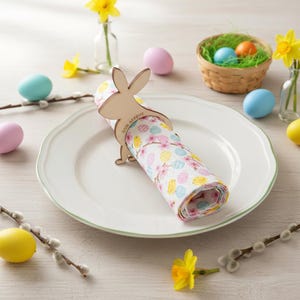 Houten servetringen paashaas: rustiek lentetafeldecor, set van 6 inch