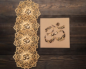 Mandala Coaster Set: Laser Cut Om Symbol, Hindu Decor