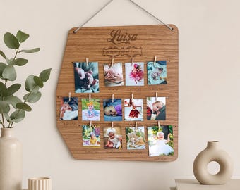 Tablero del primer año del bebé - Marco de fotos personalizado para hitos mensuales