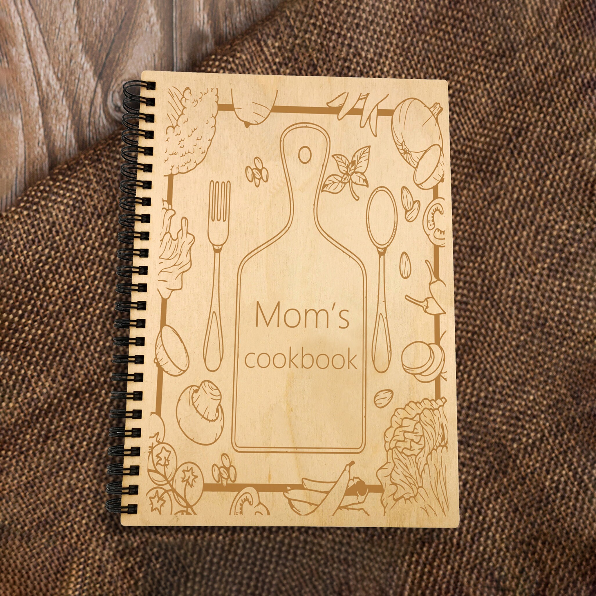 Personalized Mom Cookbook: Engraved Wooden Recipe Journal, A5 Spiral ...
