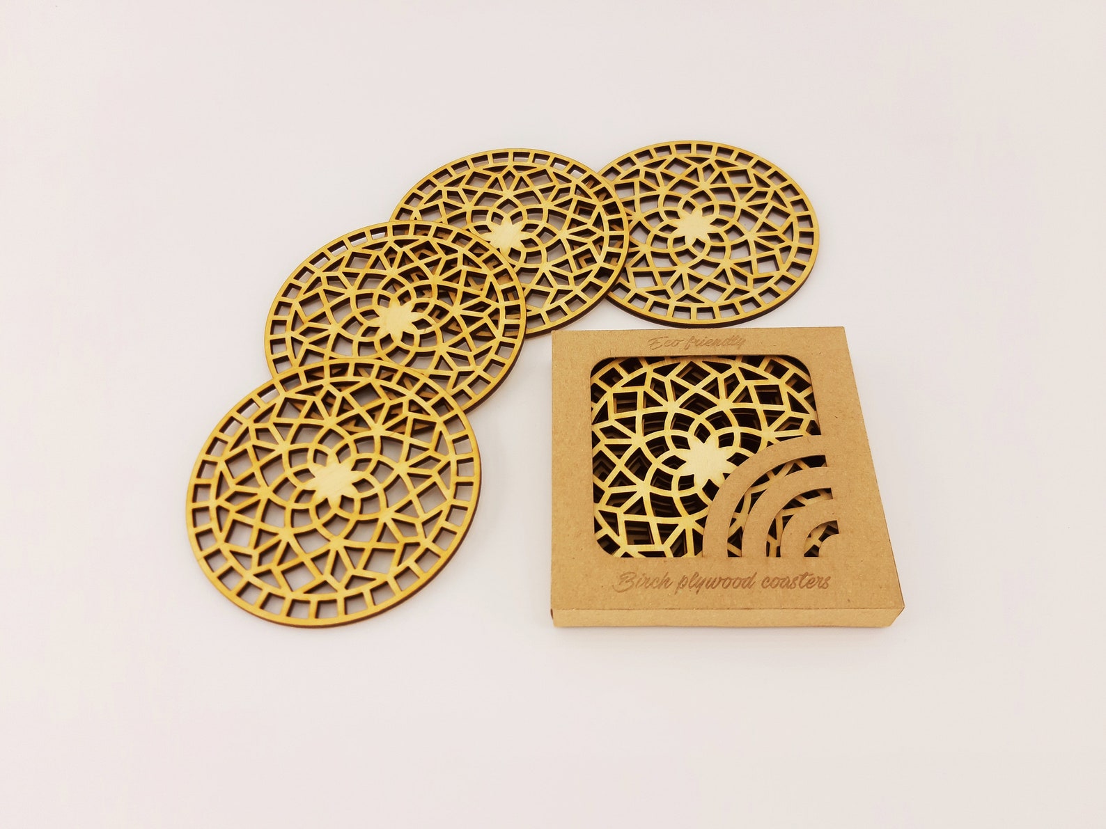 Round laser cut Coasters Wooden Coasters Laser cut Coasters | Etsy