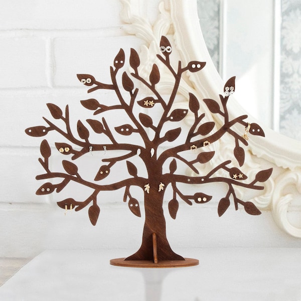 Wooden Stud Earring Tree Stand: Hanging Jewelry Holder Bachelorette Gift for Bride, Ring - necklace - Bracelet Rustic Organizer