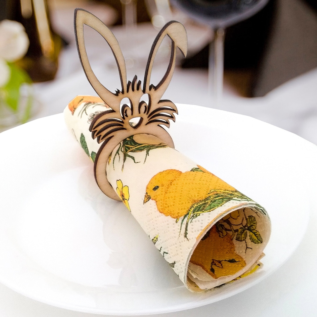 Wooden Bunny Napkin Rings, Easter Napkin Holder, Spring Table Serving
