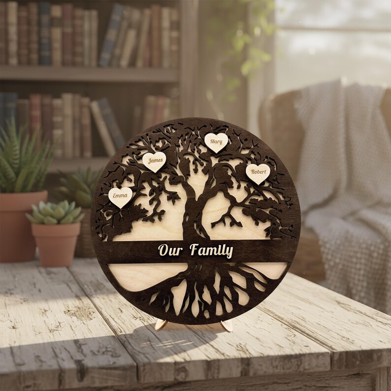 Personalized Wooden Family Tree: Custom Name Sign With Hearts - Etsy