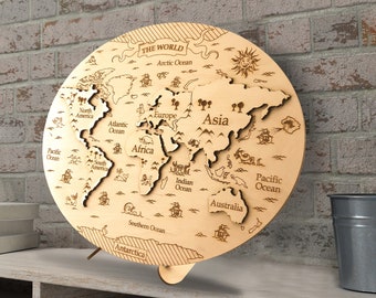 木製世界地図パズル：モンテッソーリ大陸と海洋教育玩具 - Etsy 日本