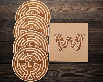 Westworld Maze Engraved Coaster of Wood, Kitchen Placemat Kits Set of 4 Drink Table Mat, TV Show Ornament - Practical Gift for Friend, Dad