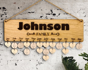 Personalized Oak Birthday Board: Engraved Family Celebration Calendar