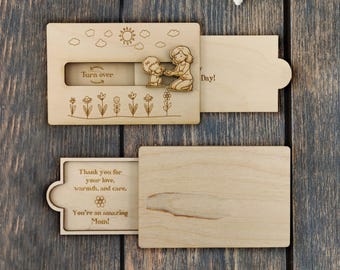 Wooden Sliding Mother’s Day Card – Gift Card Holder for Mom