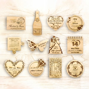 Wedding Favor Magnet &#39;Save the Date&#39;: Personalized Wooden Fridge Magnet, Custom Marriage Invitation Accessory, Rustic Party Favor for Guests
