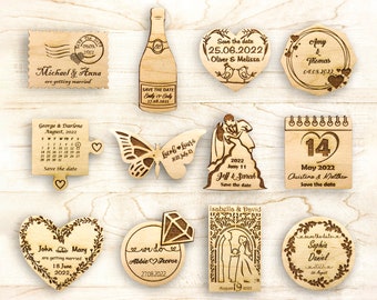 Aimant "Retenez cette date" pour mariage rustique : aimant pour réfrigérateur en bois personnalisé, accessoire de faire-part de mariage personnalisé, cadeau de fête unique pour les invités