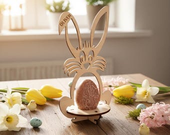 Personalized Laser Cut Bunny Easter Egg Holder: Wooden Rabbit Stand