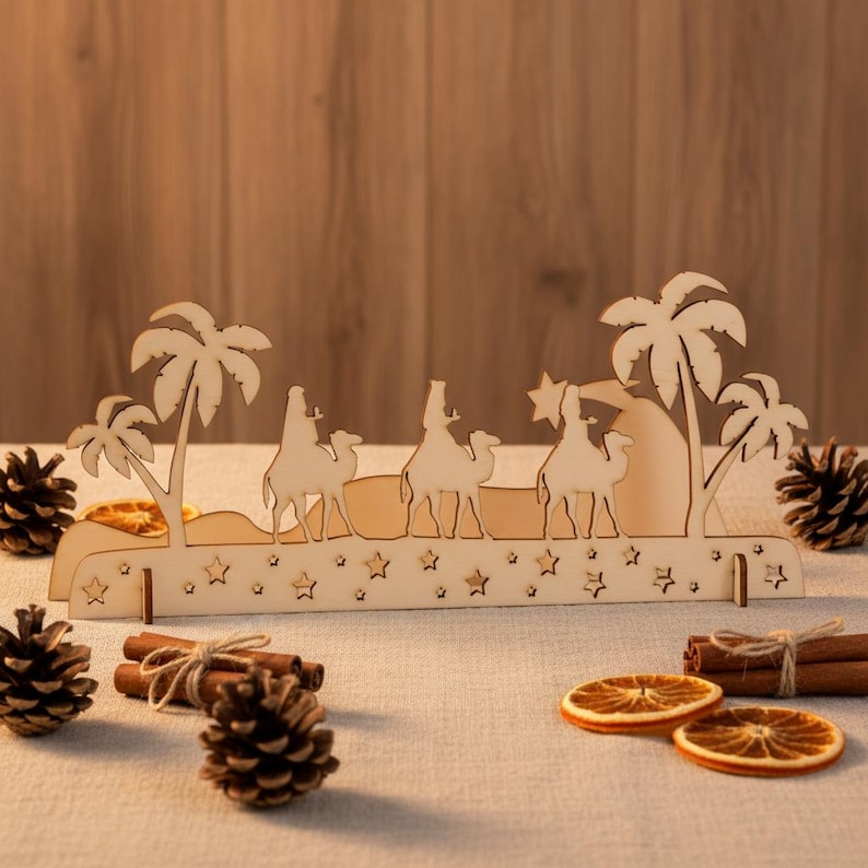 Three Kings Christmas Ornament: Rustic Wood Nativity Scene Decoration - 3 Wise Men Figures image 2