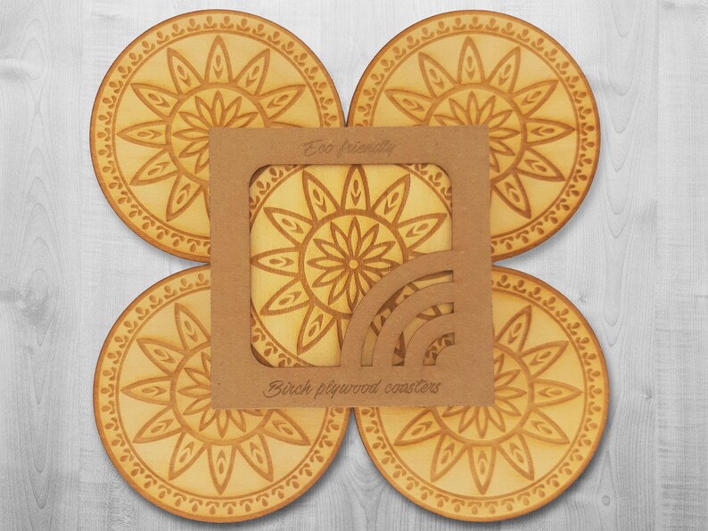 Table mat Round coasters Set of 4 coasters Housewarming gift Drink coasters Kitchen accessories Engraved coaster Wooden coaster set