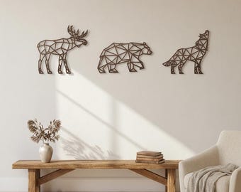 Geometrische Waldtier Wandkunst: Laser geschnittene Holz Dekoration, 3er Set