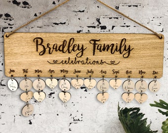 Personalized Family Birthday Calendar: Engraved Wooden Celebrations Board