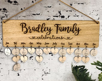 Custom Family Sign Birthday Calendar, Personalized Planner Celebrations Board, Wooden Wall Hanging Engraved Gift for Grandparents