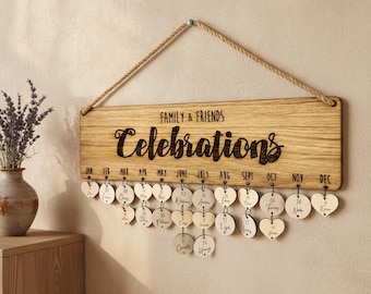 Engraved Oak Family Celebration Calendar: Birthday Reminder Board