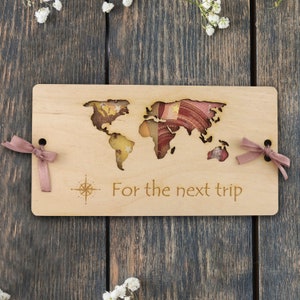 Wooden Birthday Money Gift Card, Rustic Cash Gift Box for Traveler, Surprise Trip Money Holder, Engraved Cash Envelope - Birthday Present