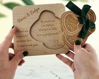 Propuesta de Padrinos: Invitación de Madera Personalizada, Regalo Rústico de Bautizo, Tarjeta de Bautizo Personalizada para Madrina/Padrino