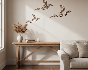 Geometrischer Vogel Wandkunst: Laser geschnittenes Holz Origami Dekor, 3er Set