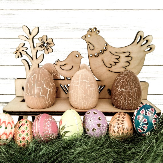 Laser Cut Hen and Chicken Decor Eggs Holder, Vintage Easter Egg