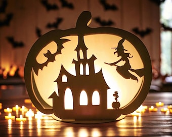 Wooden Pumpkin Lantern - Witch Spell Candle Holder: Rustic Halloween Decor