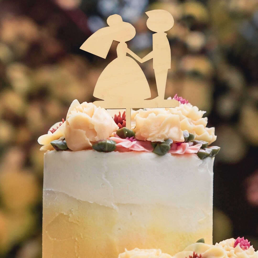 Rustic Wedding Cake Topper, Bride & Groom Cake Decor, Newlyweds Party ...