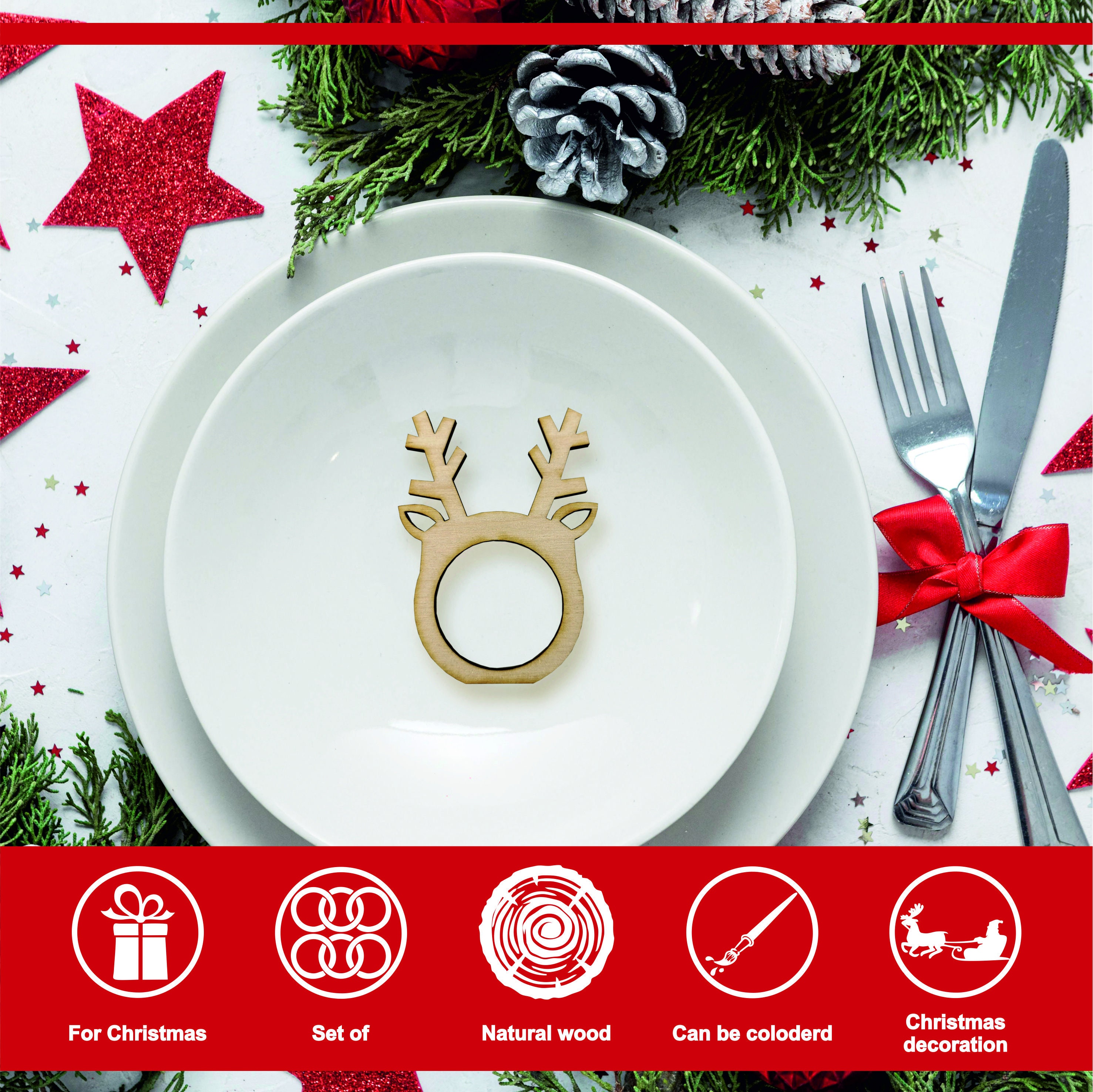 Anelli Portatovaglioli Natale - 6 Pezzi Decorativi 4cm Diametro