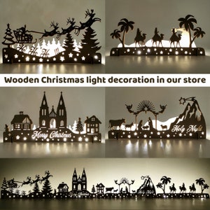 Wooden Christmas light decoration in our store.