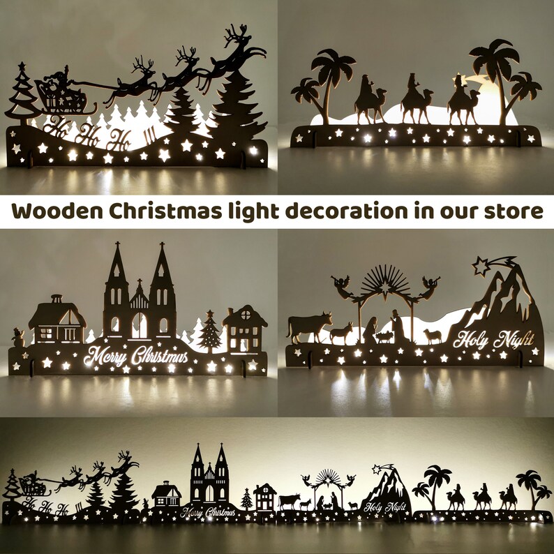 Wooden Christmas light decoration in our store.