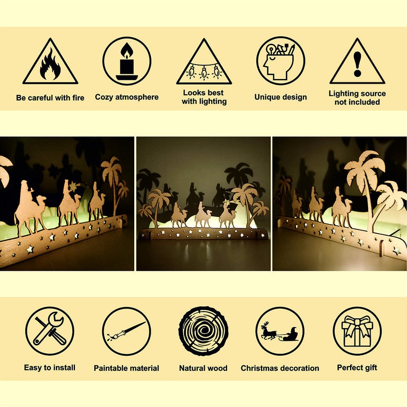 Features of Christmas decoration:
Be careful with fire;
Creates a cozy atmosphere;
Candles can be added;
Unique design;
Looks best with lighting;
Easy to install;
Can be colored;
Made of natural wood;
Christmas decorations;
Perfect Christmas gift.