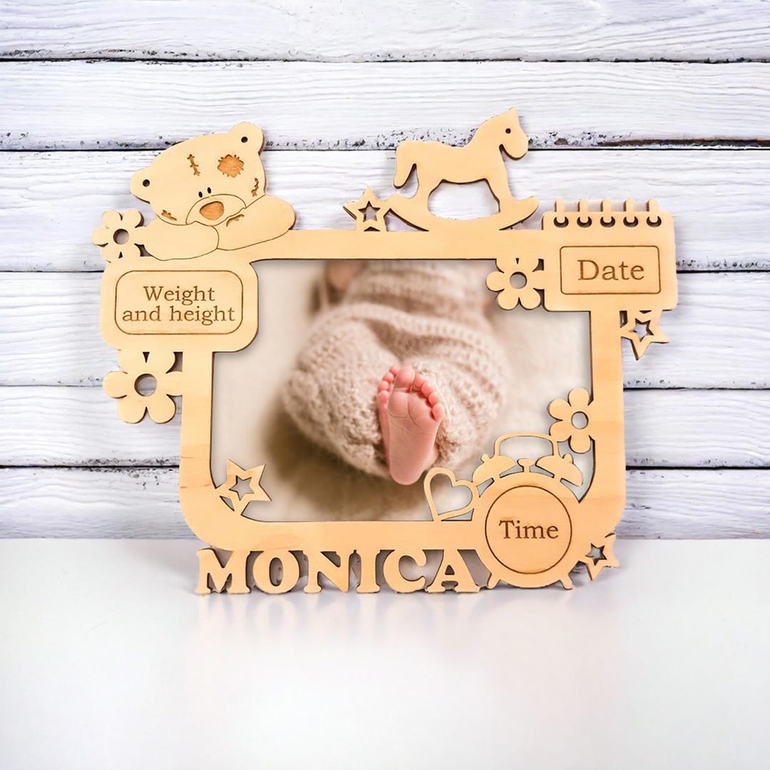 Custom Engraved Wood Baby Photo Frame: Newborn Birth Stats Keepsake - Etsy