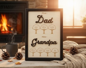 Custom Grandpa Card Frame of Wood: Rustic Father's Day Gift