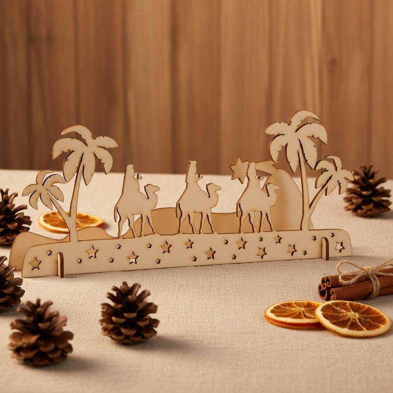Three Kings Christmas Ornament: Rustic Wood Nativity Scene Decoration - 3 Wise Men Figures image 5