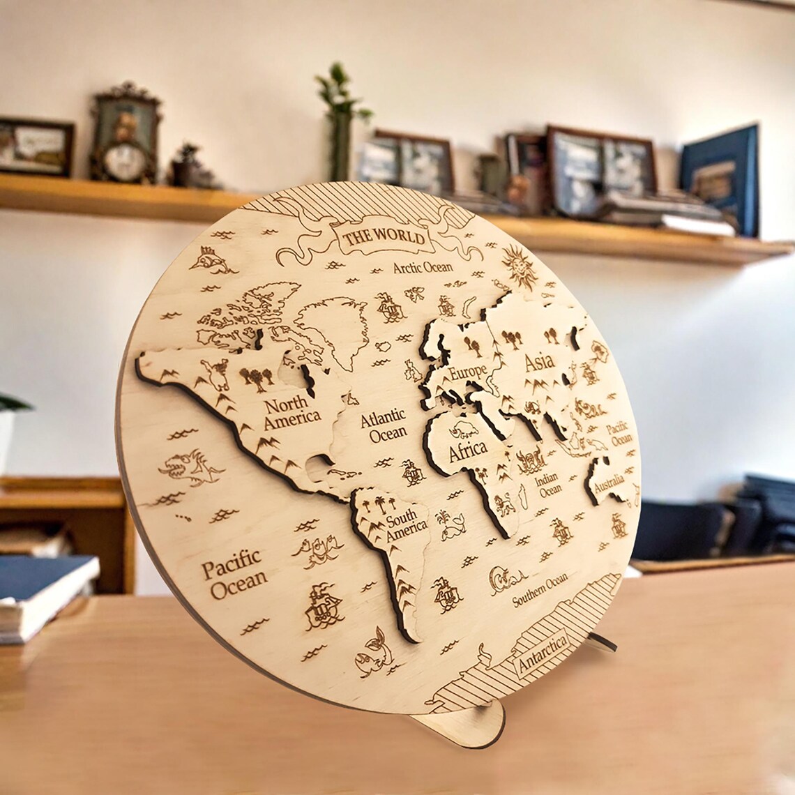 Puzzle carte du monde en bois : jouet éducatif Montessori continents et ...