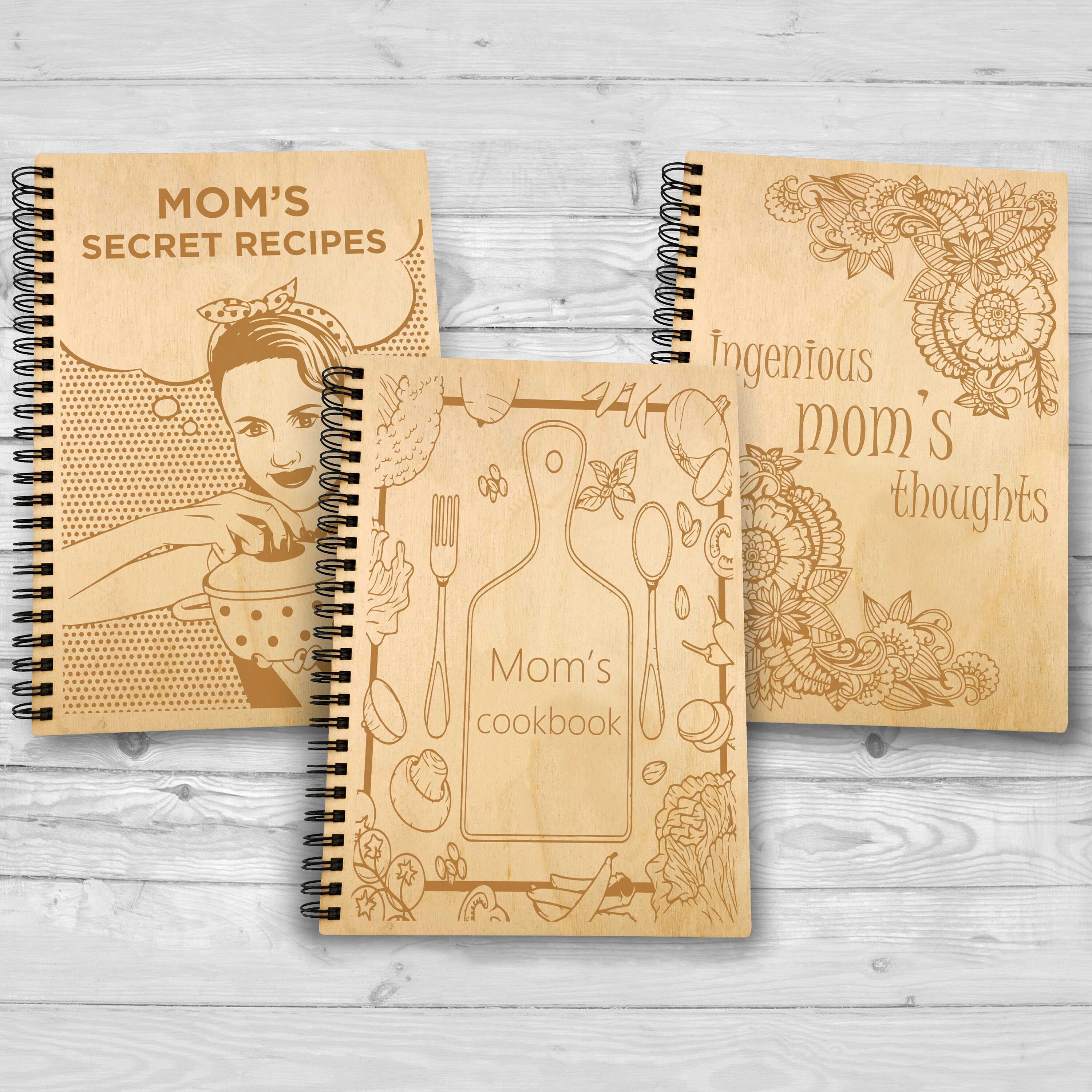 Personalized Mom Cookbook: Engraved Wooden Recipe Journal, A5 Spiral ...