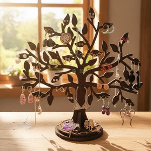 Earring holder - Wooden Organizer: Rustic Jewelry Tree Stand