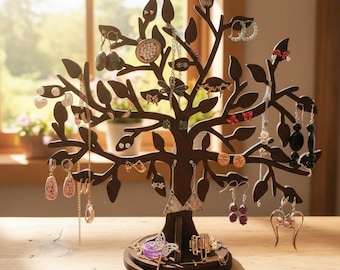 Ohrringhalter - Holz Organizer: Rustikaler Schmuckbaum Ständer