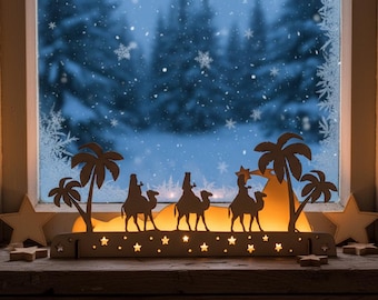 Three Kings Christmas Ornament: Rustic Wood Nativity Scene Decoration - 3 Wise Men Figures