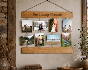 Picture frame display of Wood - Our Family Moments: Rustic Oak Home Decor
