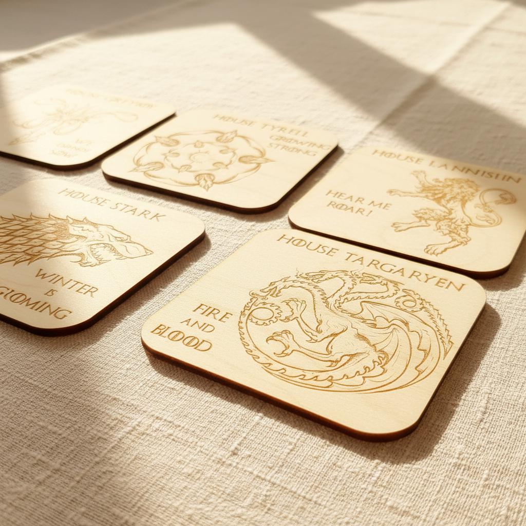 Set di sottobicchieri in legno di Game of Thrones: fan art di GOT incisa - Italia