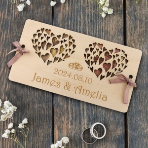 Porte-cadeau personnalisé en argent pour mariage, carte-cadeau en bois personnalisée en argent, tirelire originale pour monsieur et madame avec noms et date, enveloppe pour billets rustique