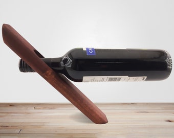 Personalized Wine Bottle Holder: Engraved Wooden Rustic balancer floating stand