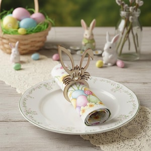 Houten servetringen konijn: lasergesneden paastafeldecor, set van 6 inch