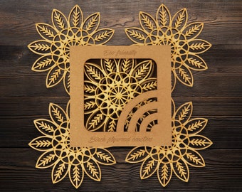 Laser Cut Flower Wooden Coaster Set with Holder, Coffee Table Decor Set of 4 Drink Serving Tray, Rustic Placemat Kits Gift for New Home