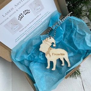 Personalised French Bulldog Shape Wooden Christmas Gift Tag Tree Decoration 70mm X 80mm