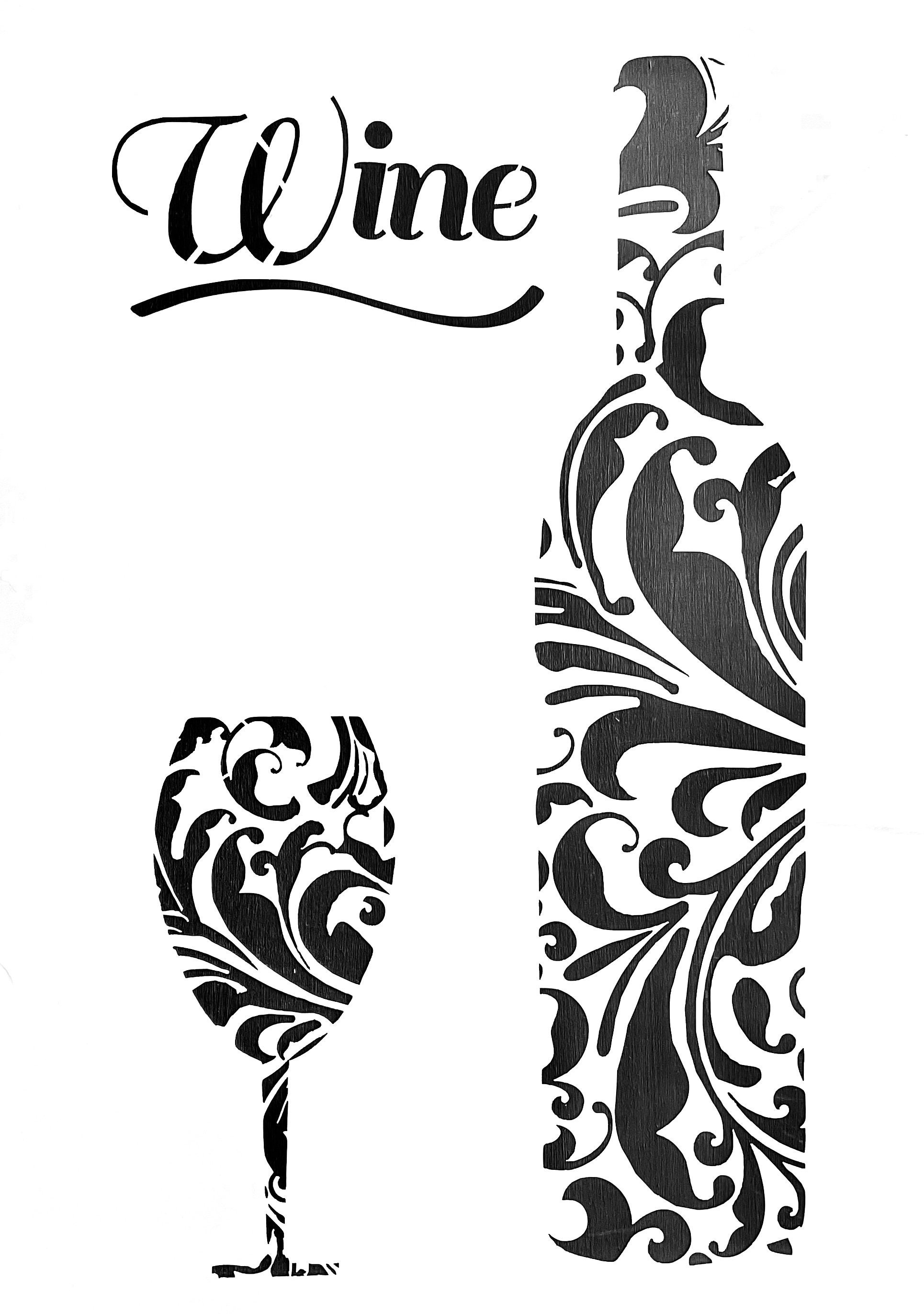Wine Bottle and Glass Stencil for Walls Furniture or Craft Etsy UK