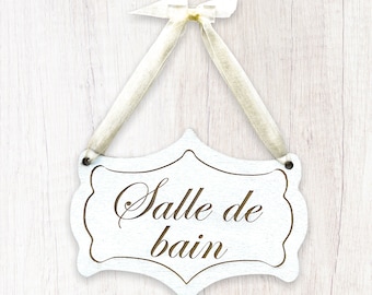 Salle De Bain, French Chateau style door sign for the Bathroom. Vintage Design, supplied with or without ribbon
