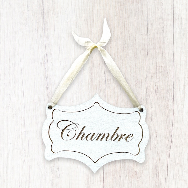 Chambre, Bedroom, French Chateau Style Door Sign Plaque, Hand Painted Vintage Design, with or without ribbon