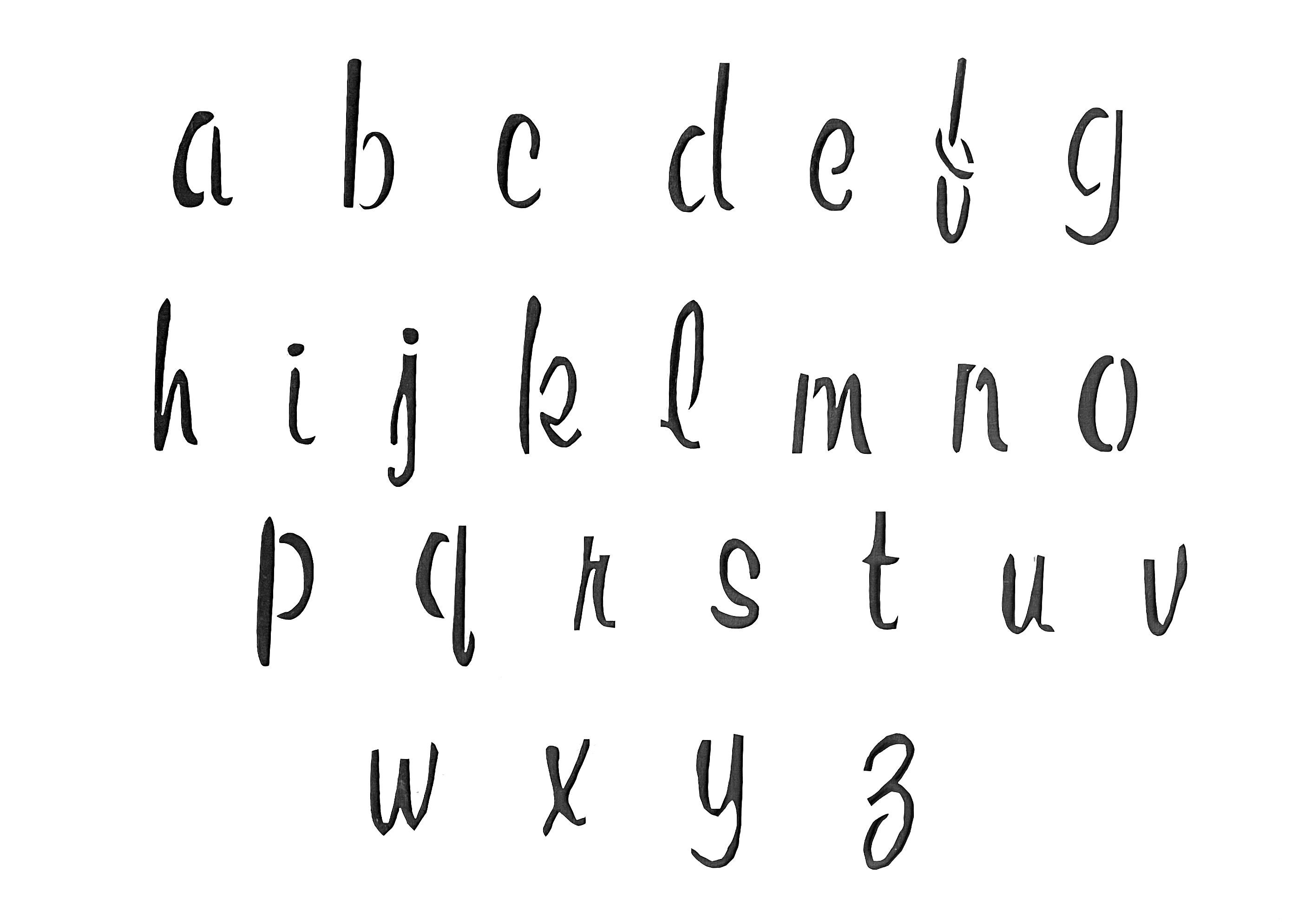 Stencil per lettere minuscole con alfabeto riccio e corsivo A-Z